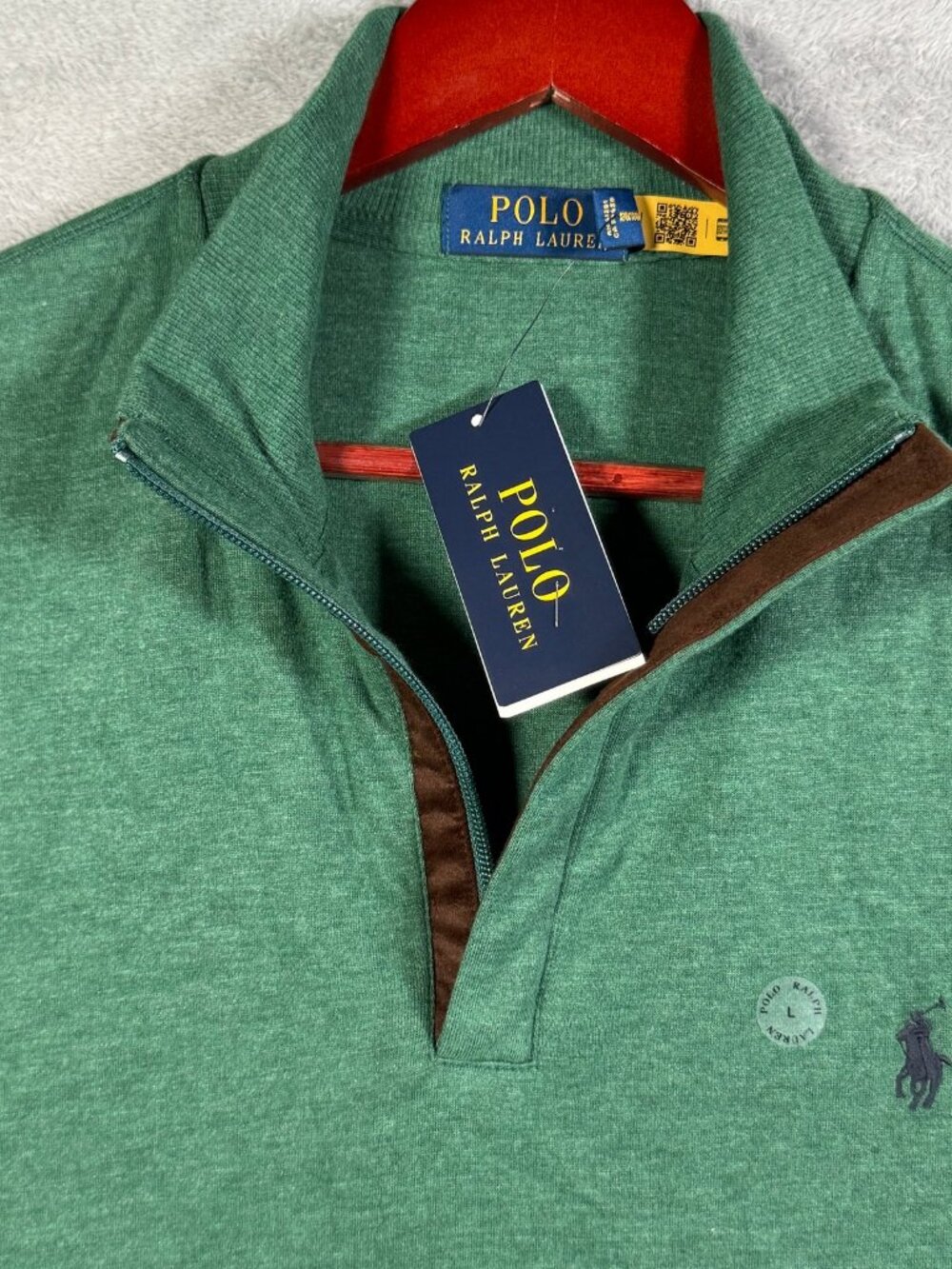 Polo Ralph Lauren Sweater Mens L Green Quarter Zip Pullover Jersey $138
